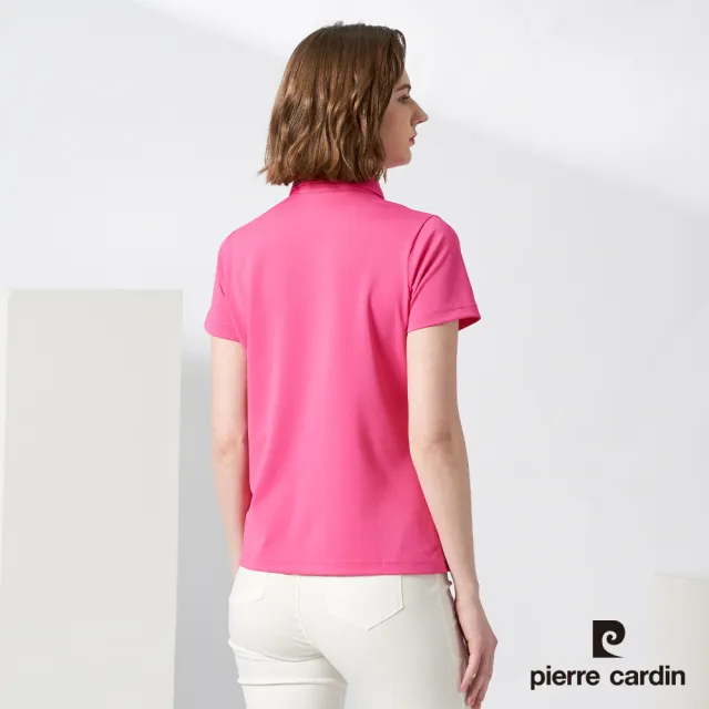 【pierre cardin 皮爾卡登】女款 吸濕排汗定位剪接配色短袖polo衫-桃紅色(4217203-76)