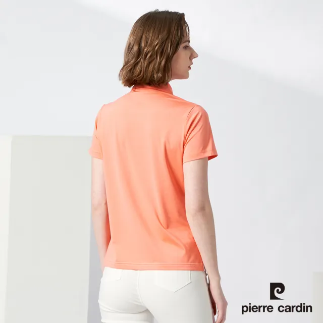 【pierre cardin 皮爾卡登】女款 吸濕排汗胸前印花短袖polo衫-亮桔色(4217202-65)