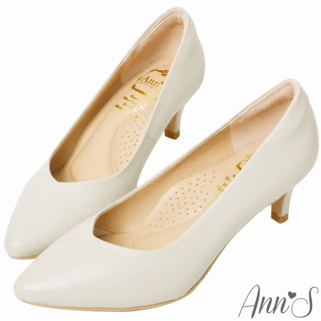 【Ann’S】舒適療癒系低跟版-V型美腿綿羊皮尖頭跟鞋5.5cm-版型偏小(米白)
