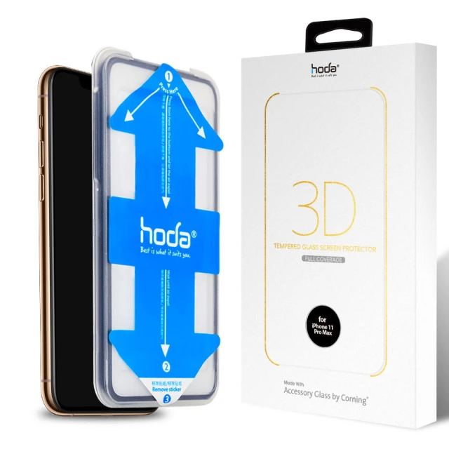 hoda iPhone 11 Pro MAX 6.5吋 美國康寧授權 3D隱形滿版玻璃保護貼AGBC(附貼膜神器)