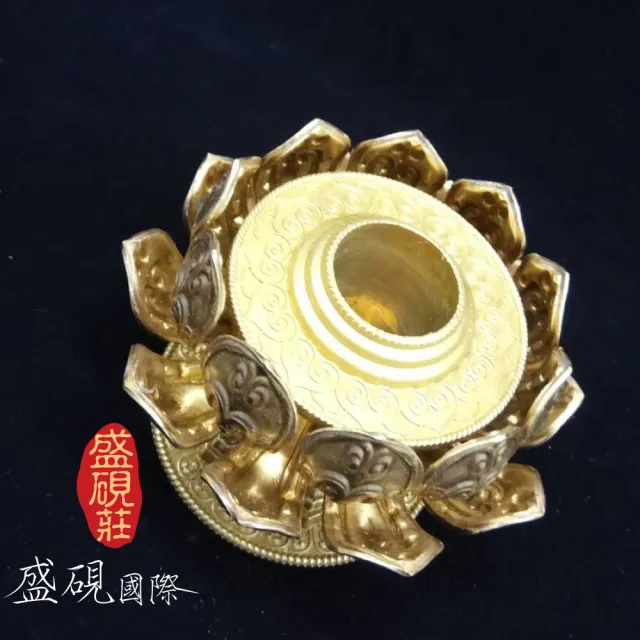 【盛硯莊佛教文物】銅精製手工轉經輪(金色白透)