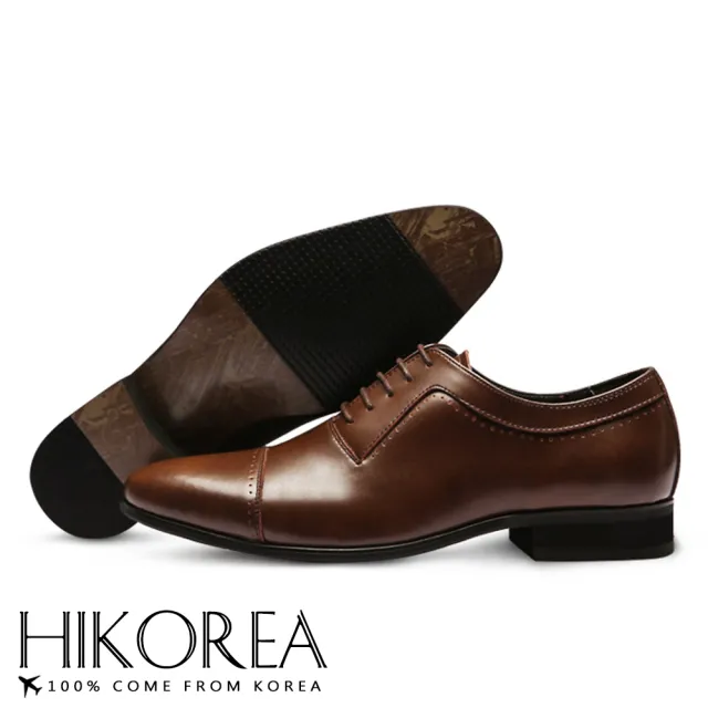 【HIKOREA】韓國空運。簡約素面皮革拼接綁帶尖頭紳士皮鞋 正裝 厚底 男皮鞋(73-347二色/現貨)