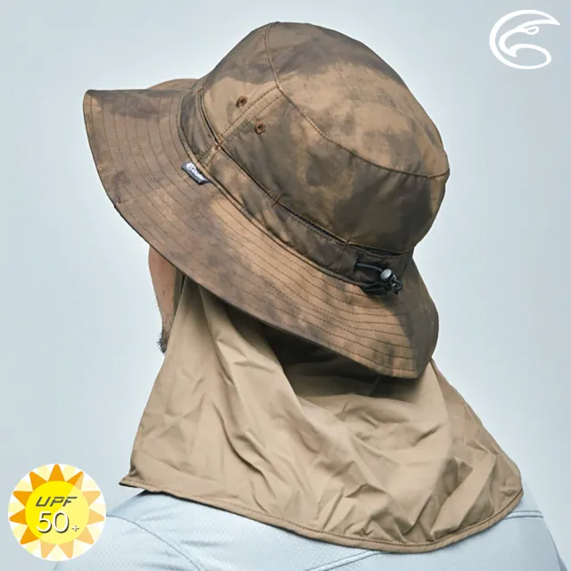【ADISI】抗UV透氣快乾撥水收納護頸兩用印花盤帽 AH21006(UPF50+ 防紫外線 防曬帽 遮陽帽)
