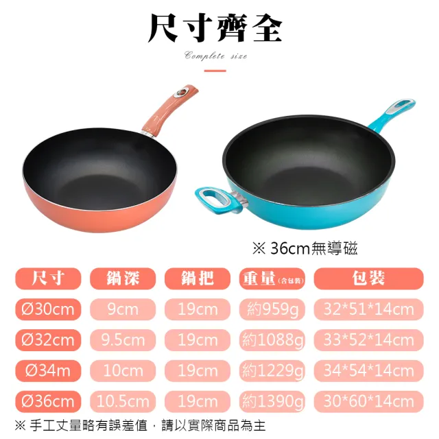 【CLARE 可蕾爾】絢彩不沾炒鍋36CM無蓋(台灣製造)