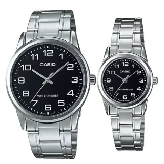 【CASIO 卡西歐】指針對錶 不鏽鋼錶帶 生活防水 礦物玻璃(MTP-V001D-1B+LTP-V001D-1B)
