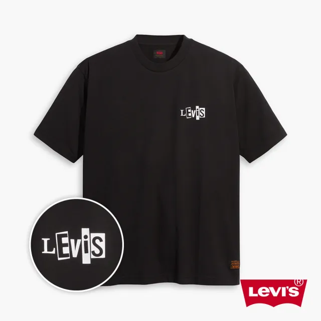 【LEVIS 官方旗艦】滑板系列 男 寬鬆版重磅短袖T恤/街頭拼貼風Logo/210GSM厚棉 魚子黑 熱賣單品 A1005-0000