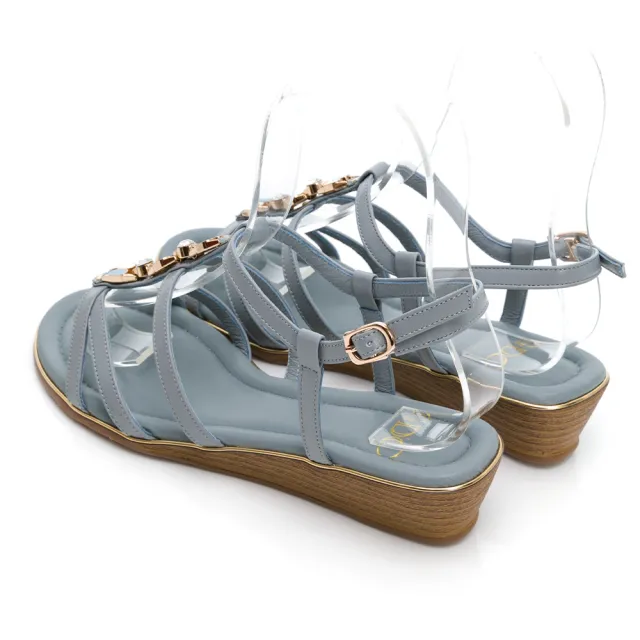 【GDC】真皮幻彩寶石水鑽編織羅馬風楔型涼鞋-淺藍色(113401-31)