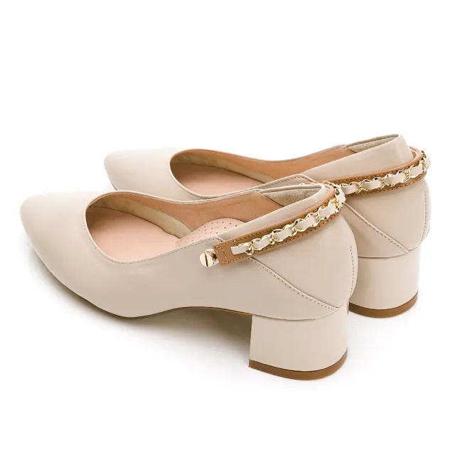 【GDC】古典巴洛克歐風素色小香金鍊質感真皮舒適中跟尖頭包鞋-可可色(111980-08)