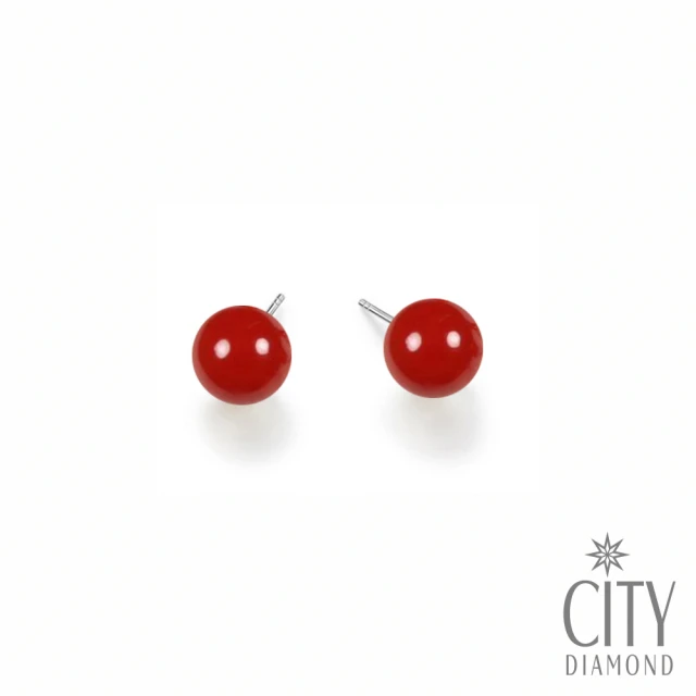 【City Diamond 引雅】紅珊瑚 圓珠5-6mm 貼耳 純銀耳環(台灣紅珊瑚)
