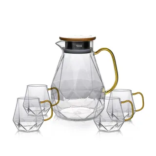 【HIYASU 日安工坊】鑽石耐熱玻璃冷水壺組1500ml(防爆加厚 耐熱耐冷)
