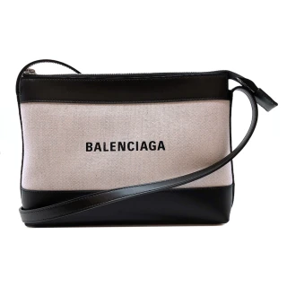 【Balenciaga 巴黎世家】品牌logo帆布拚皮革斜背包(639497-白)