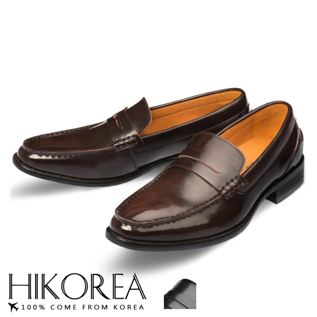 【HIKOREA】韓國空運。紳士款皮革便士樂福一字帶造型尖頭皮鞋 正裝 厚底 男皮鞋(73-362共2色/現貨)