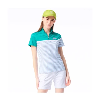 【Jack Nicklaus 金熊】GOLF女款直條紋彈性吸濕排汗POLO衫/高爾夫球衫(綠色)