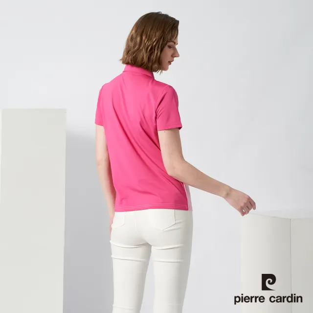 【pierre cardin 皮爾卡登】女款 吸濕排汗定位剪接配色短袖polo衫-桃紅色(4217201-76)