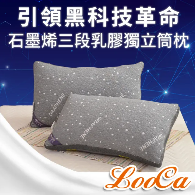 【LooCa】石墨烯醒腦枕頭1入(抗菌+乳膠+三段式獨立筒枕)