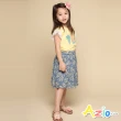【Azio Kids 美國派】女童 短裙 滿版花草印花及膝短裙(藍)