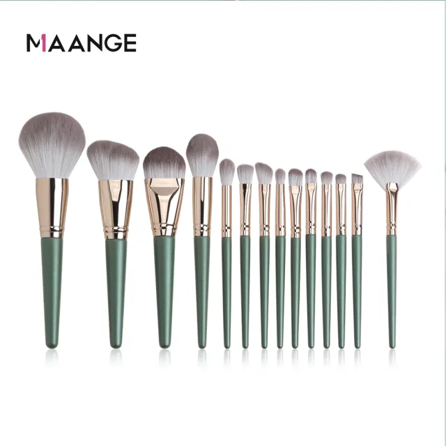 【MAANGE】綠雲 化妝刷具14件組 彩妝刷具組 化妝刷套裝(附刷包)