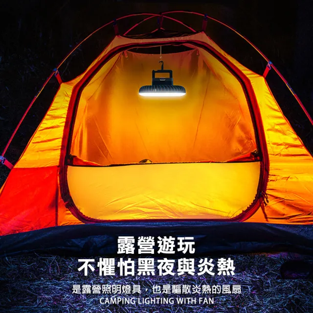 【悅生活】露營燈 照明燈 吊掛磁吸兩用式USB充電風扇燈 54顆LED強光版 二入組(GoTrip微旅行)
