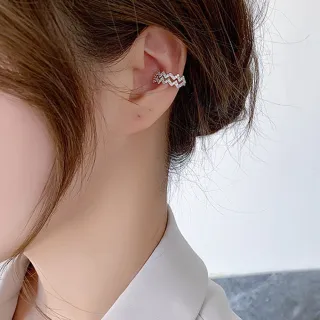【Quenby】時尚雙層閃電波紋微鑲耳骨夾/耳扣(飾品/配件/