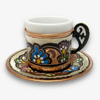 【SOLO 歐洲家居】手工銅雕釉彩濃縮咖啡杯盤組70ML