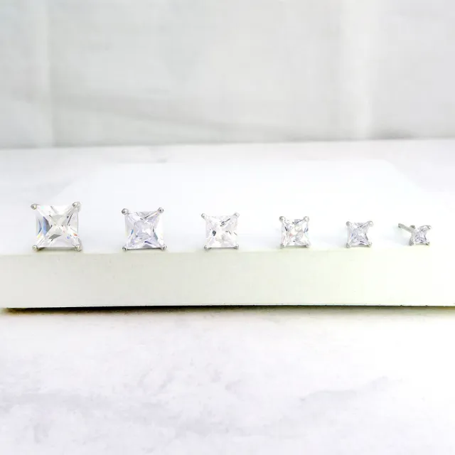 【ART64】白鑽方形爪鑲耳環 單鑽鋯石 925純銀耳環(3mm 附品牌包裝盒)
