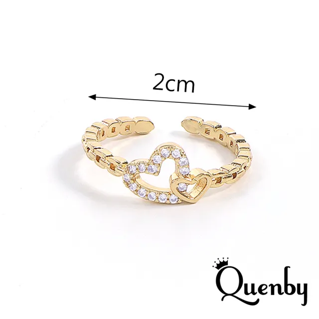 【Quenby】韓國流行氣質甜美微鑲鋯石愛心開口戒指(耳環/配件/交換禮物)