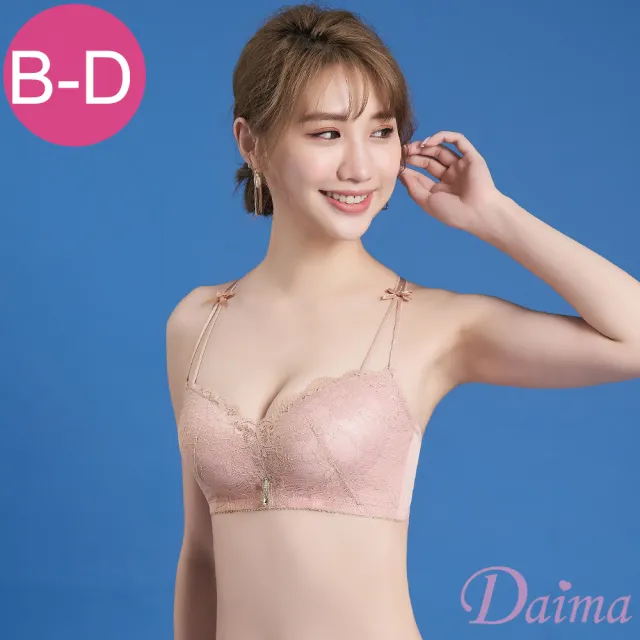 【Daima 黛瑪】無鋼圈B-D日系性感1/2半杯集中托高花綻蕾絲內衣(豆沙色)