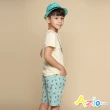 【Azio Kids 美國派】男童 短褲 滿版小屋圖騰印花純色休閒短褲(綠)