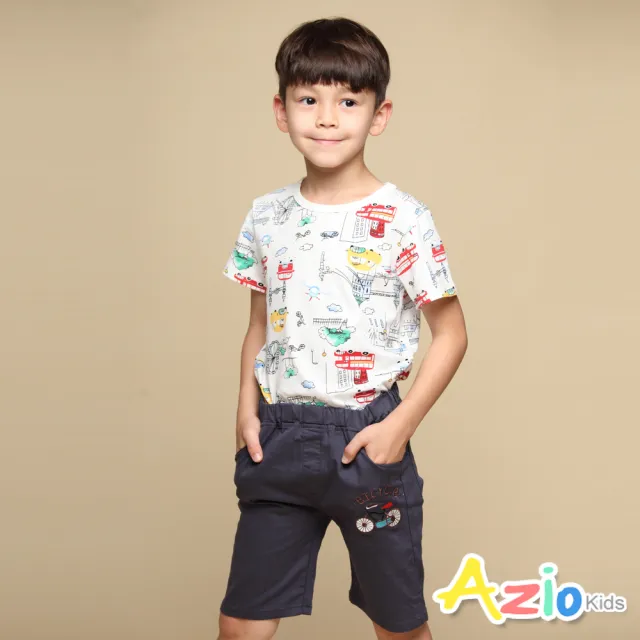 【Azio Kids 美國派】男童 短褲 腳踏車刺繡休閒短褲(灰)