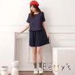 【betty’s 貝蒂思】假2件雪紡印花拼接洋裝(深藍)