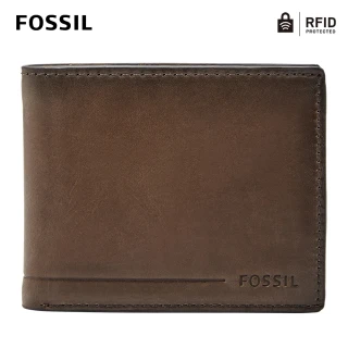 【FOSSIL 官方旗艦館】限定★Allen 真皮證件格RFID皮夾-棕色 SML1547201