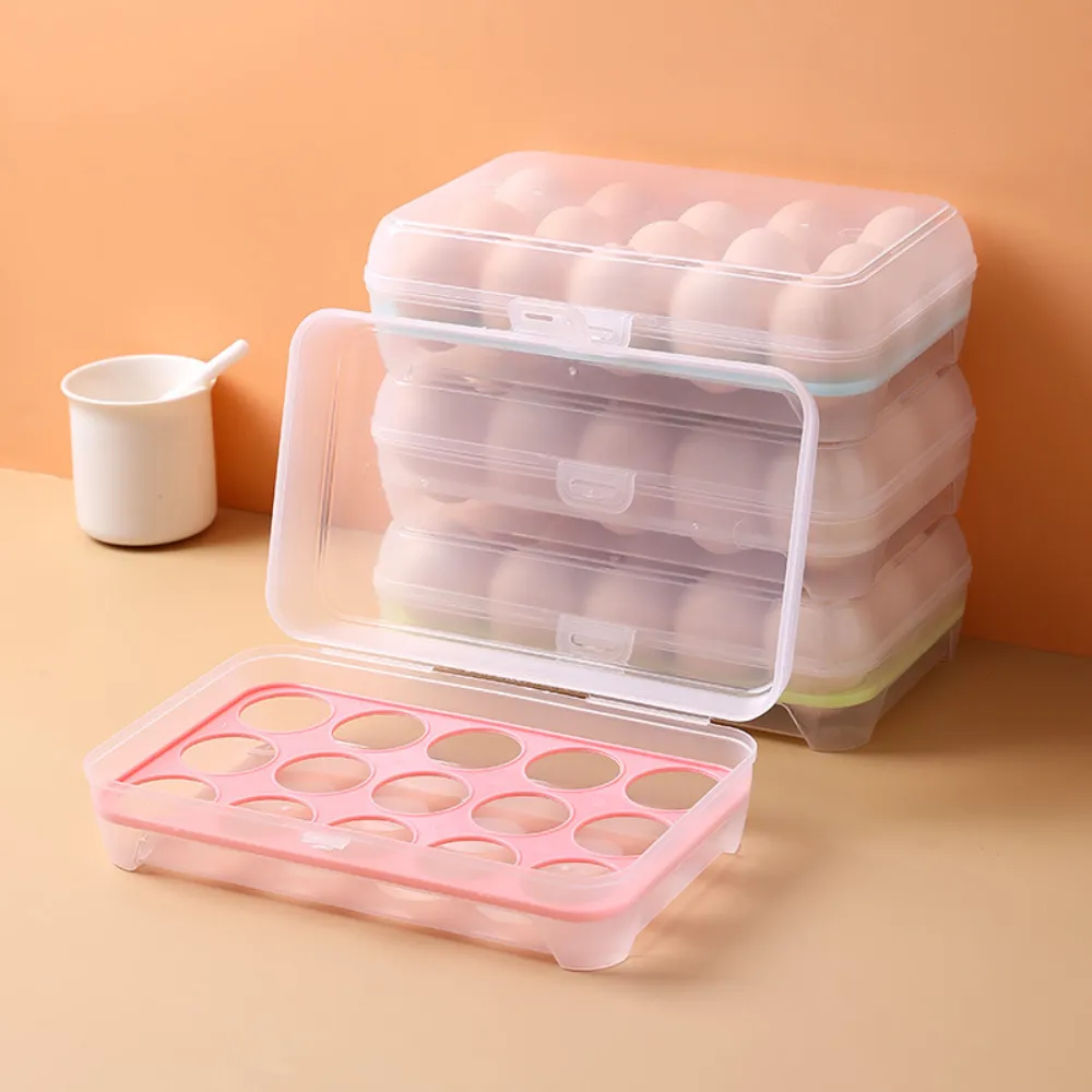 【Dagebeno荷生活】日式15格立式雞蛋盒 冰箱雞蛋收納透明保鮮盒(四入)
