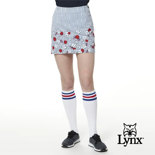 【Lynx Golf】korea 女款直條紋路花卉印花休閒短裙(藍色)