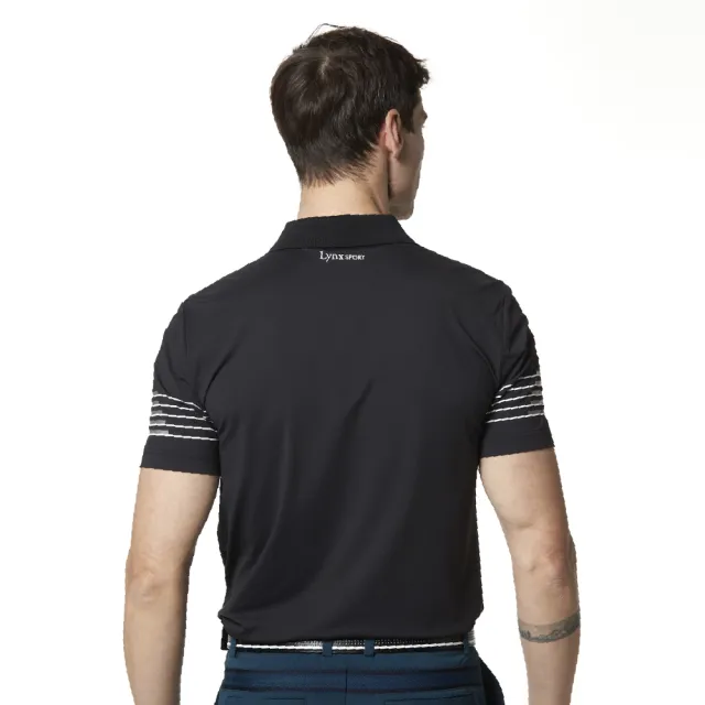 【Lynx Golf】korea 男款條紋交錯設計短袖POLO衫/高爾夫球衫(黑色)