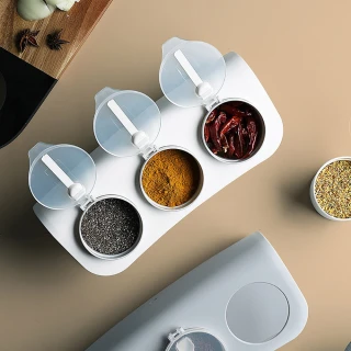 【Dolcevita】日系廚房調味罐組-含設計感收納架、簡約調味罐三入(日系 調味盒 家用 質感 餐廚用品)