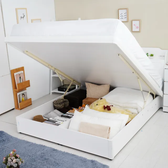 【YUDA 生活美學】英式小屋3件組 安全掀床+床頭箱+吊衣架 3.5尺單人 掀床組/床架組/床底組(掀床型床組)