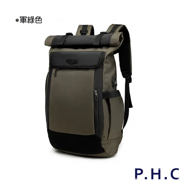 【PHC】休閒旅行防潑水大容量雙肩後背包(防水包 現+預  軍綠色 / 紅色 / 藍色 / 黑色)