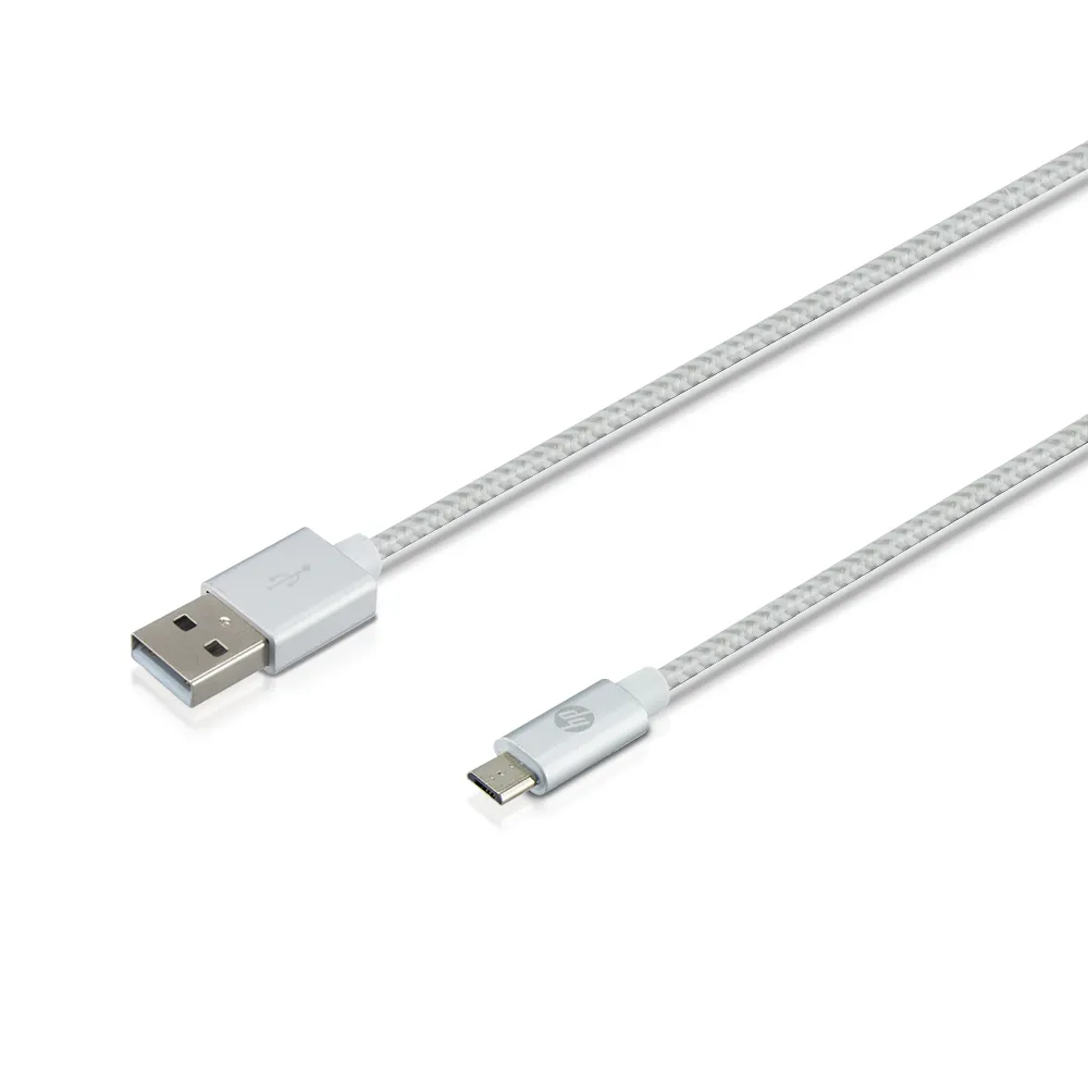 【HP 惠普】高階USB-A to Micro-USB 編織傳輸充電線 100cm(銀)