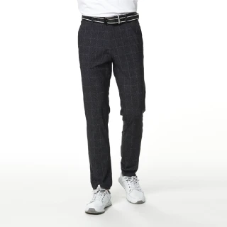 【Lynx Golf】korea 男款格紋類混紡紋路平口休閒長褲(黑色)