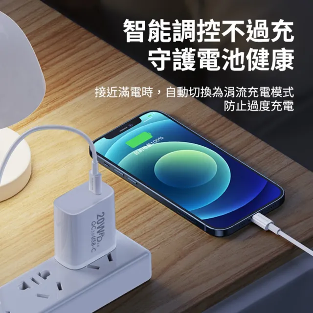 【聆翔】20W蘋果PD快充組  安卓QC3.0快充 2米組(充電器 充電線 iPhone IPAD 三星 OPPO HTC 適用)