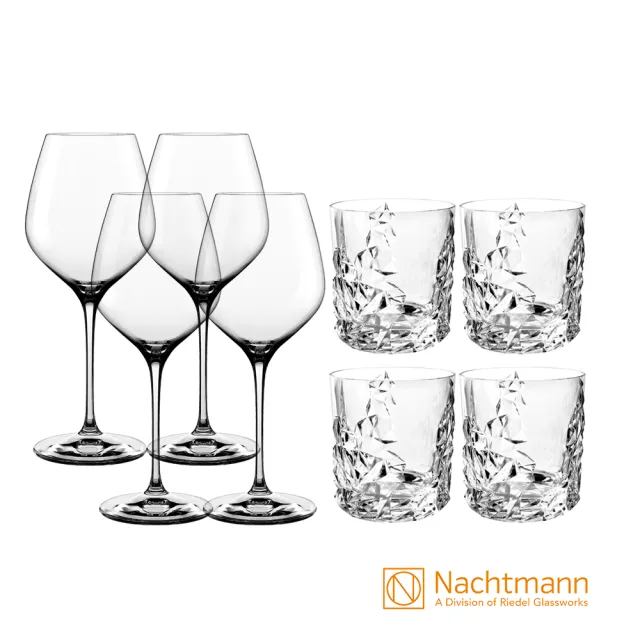 【Nachtmann】雕塑威士忌杯+至高紅酒杯8件組(超值組合)