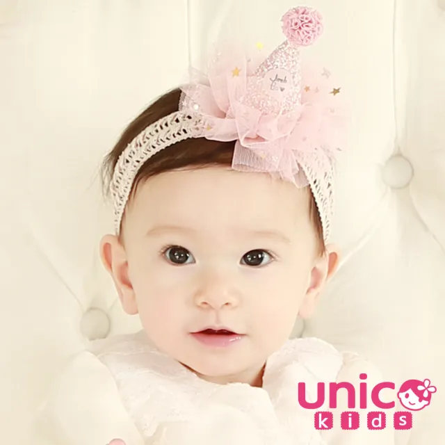 【UNICO】兒童 閃亮星星網紗生日週歲帽蕾絲髮帶/髮飾(髮飾/配件/聖誕)
