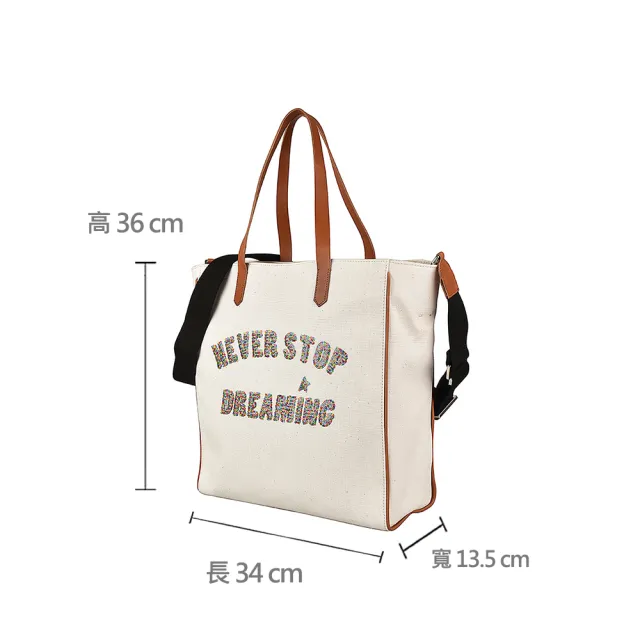 【GOLDEN GOOSE】GOLDEN GOOSE NEVER STOP DREAMING黑字LOGO亮片設計帆布肩背斜背包(米)