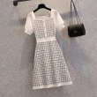 【KVOLL】現貨-玩美衣櫃優雅氣質小香風格紋拼接連衣裙-F(共二色)