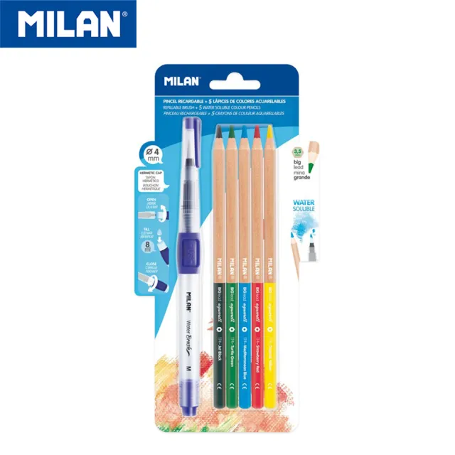 【MILAN】水溶性色鉛筆(5色+水筆)