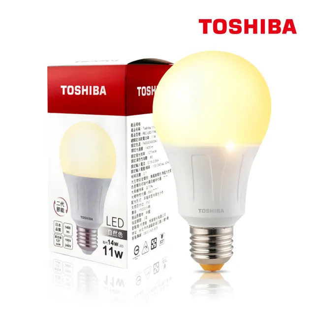 【TOSHIBA 東芝】11W 護眼 高顯色  LED燈泡-三色任選(白光/黃光/自然色)