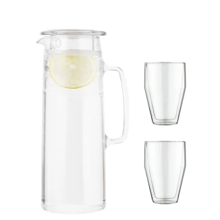 【Bodum】玻璃冷水瓶杯組-含濾網過濾器/透明上蓋-1200cc/350cc