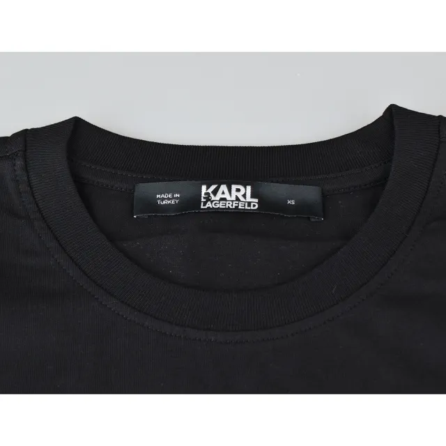 【KARL LAGERFELD 卡爾】KARL LAGERFELD卡爾·拉格斐造型印花口袋純棉短T(XS/S/M/黑)