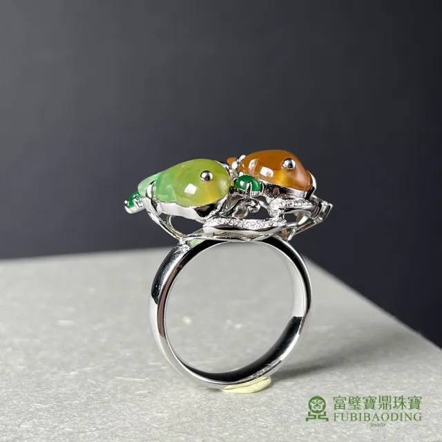 【Fubibaoding jeweler 富璧寶鼎珠寶】冰種黃綠腳印翡翠戒指(天然A貨 冰種翡翠 18K金 國際圍#11)