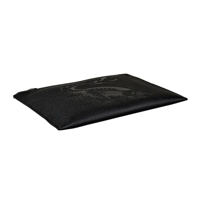 【LOEWE 羅威】LOEWE DRAGON BLACK壓印LOGO飛龍浮雕設計牛皮6卡拉鍊手拿包(兩色)